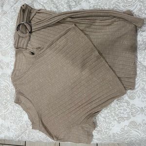 Nude 2 piece set. Crop top and flare pants